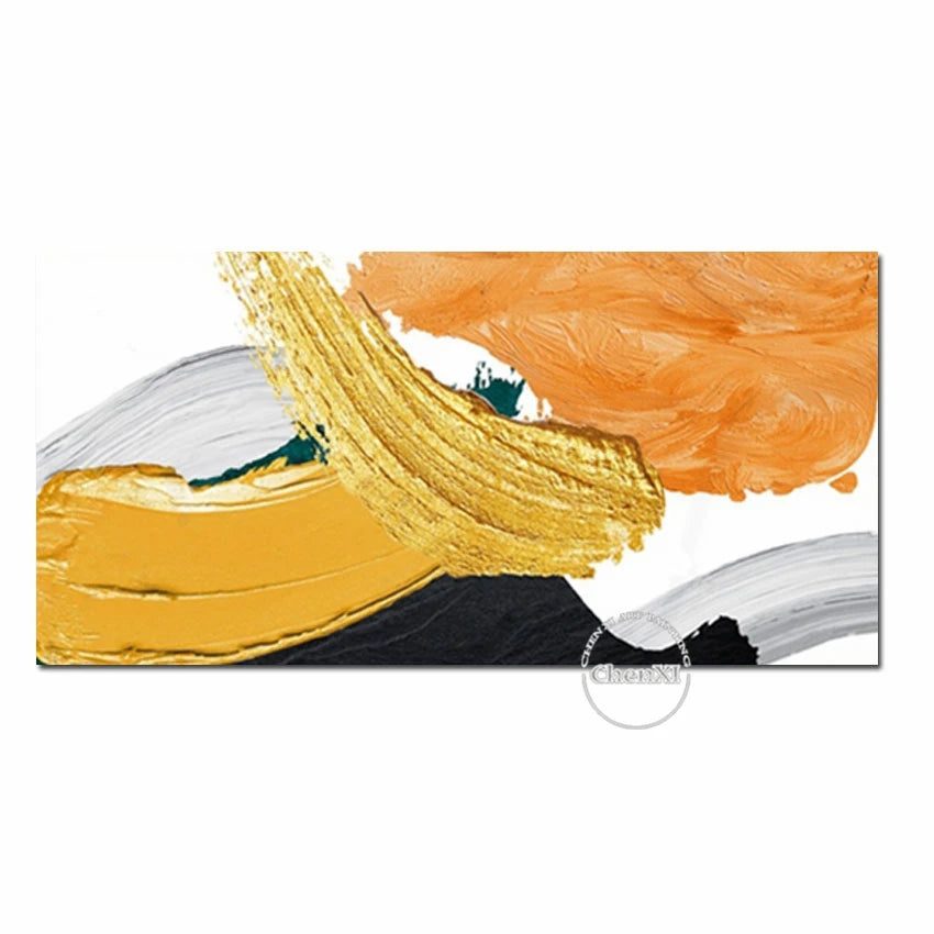 Gold Foil Paintin Handmade Abstract Painting Picture, Oil Painting on Canvas, Handmade Painted, Home Decor Artwork, Frameless